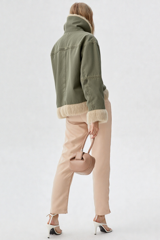 Faux Fur Trim Denim Jacket