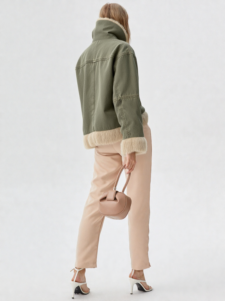 Faux Fur Trim Denim Jacket