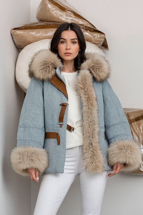 Faux Fur Trim Denim Jacket