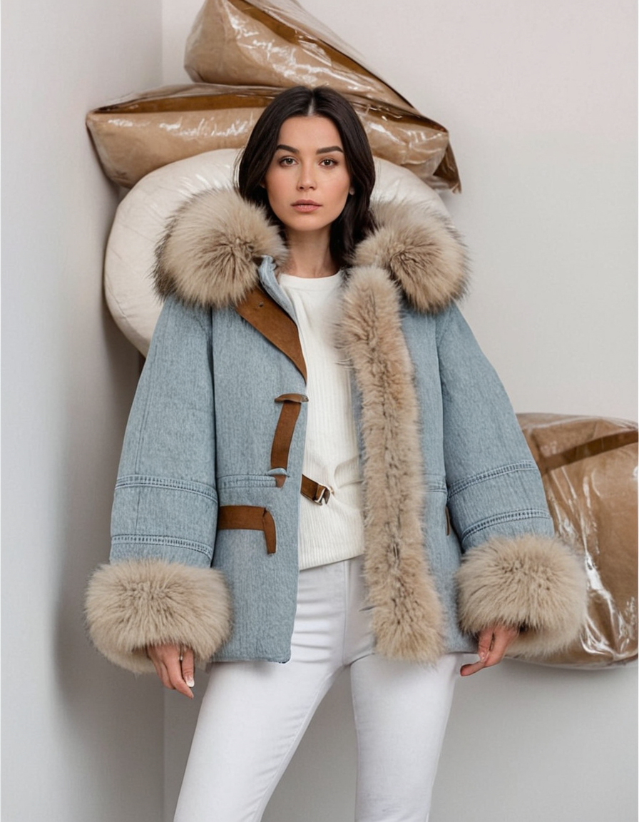 Faux Fur Trim Denim Jacket