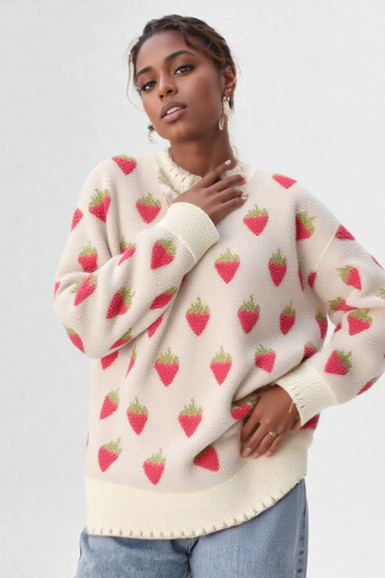 Cozy Fruit Heart Knit Sweater