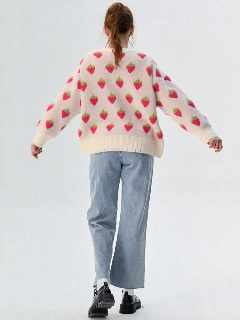 Cozy Fruit Heart Knit Sweater
