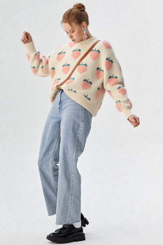 Cozy Fruit Heart Knit Sweater