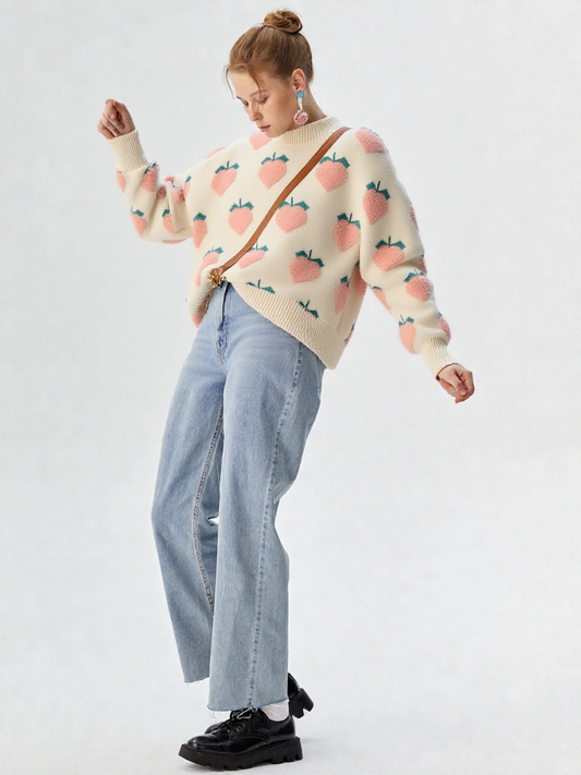Cozy Fruit Heart Knit Sweater