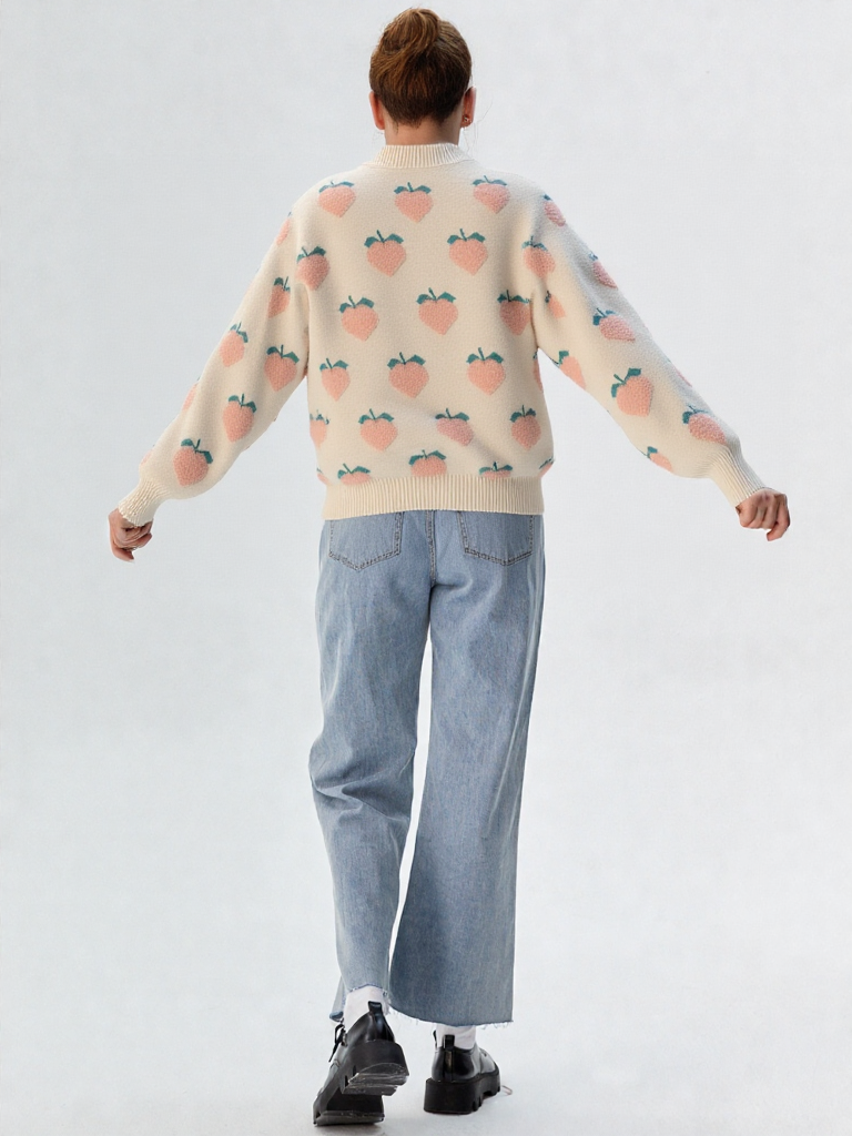 Cozy Fruit Heart Knit Sweater